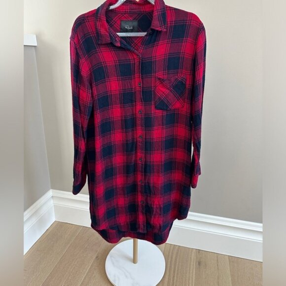 Rails Bianca Plaid Lightweight Fall Navy & Burgundy Button Down Shirt Dress - Picture 2 of 7